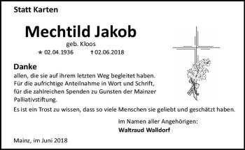 Traueranzeige von Mechtild Jakob von Trauerportal Rhein Main Presse