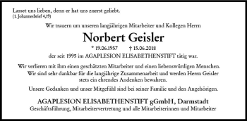 Traueranzeige von Norbert Geisler von Trauerportal Rhein Main Presse