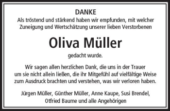 Traueranzeige von Oliva Müller von  Camberger Anzeiger