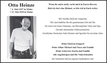 Traueranzeige von Otto Heinze von Trauerportal Rhein Main Presse