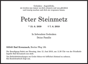 Traueranzeige von Peter Steinmetz von Trauerportal Rhein Main Presse
