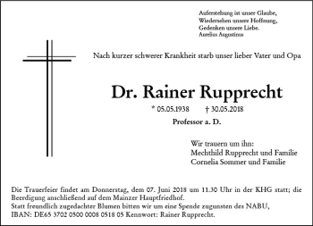 Traueranzeige von Rainer Rupprecht von Trauerportal Rhein Main Presse