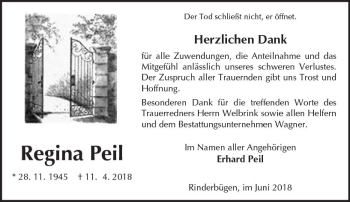 Traueranzeige von Regina Peil von  Kreisanzeiger
