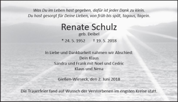 Traueranzeige von Renate Schulz von  Gießener Anzeiger