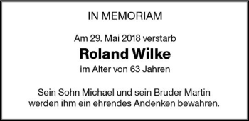 Traueranzeige von Roland Wilke von Trauerportal Rhein Main Presse