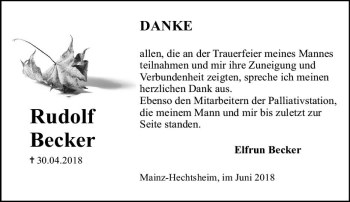 Traueranzeige von Rudolf Becker von Trauerportal Rhein Main Presse