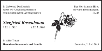 Traueranzeige von Siegfried Rosenbaum von Trauerportal Rhein Main Presse