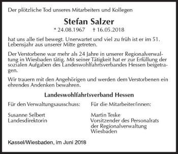 Traueranzeige von Stefan Salzer von Trauerportal Rhein Main Presse