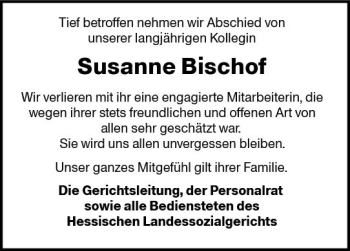 Traueranzeige von Susanne Bischof von Trauerportal Rhein Main Presse