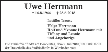 Traueranzeige von Uwe Herrmann von Trauerportal Rhein Main Presse