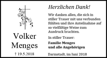 Traueranzeige von Volker Menges von Trauerportal Rhein Main Presse
