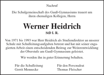 Traueranzeige von Werner Heidrich von Trauerportal Rhein Main Presse
