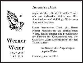 Traueranzeige von Werner Weier von  Kreisanzeiger
