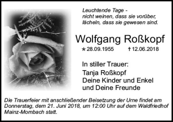 Traueranzeige von Wolfgang Roßkopf von Trauerportal Rhein Main Presse