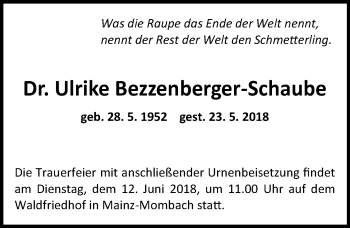 Traueranzeige von Ulrike Bezzenberger-Schaube von  Trauerportal Rhein Main Presse