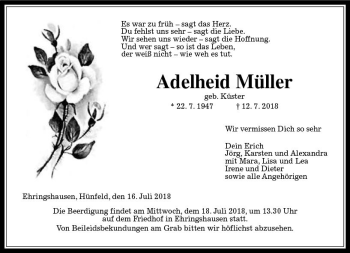 Traueranzeige von Adelheid Müller von VRM Trauer