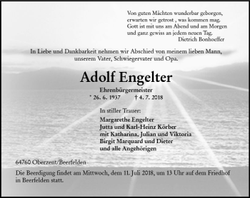 Traueranzeige von Adolf Engelter von vrm-trauer