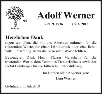 Traueranzeige von Adolf Werner von  Kreisanzeiger