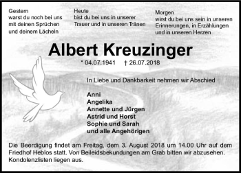 Traueranzeige von Albert Kreuzinger von VRM Trauer