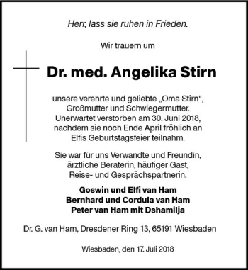 Traueranzeige von Angelika Stirn von vrm-trauer