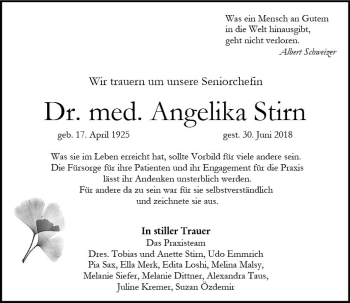 Traueranzeige von Angelika Stirn von vrm-trauer