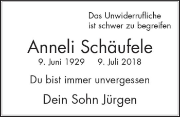 Traueranzeige von Anneli Schäufele von vrm-trauer