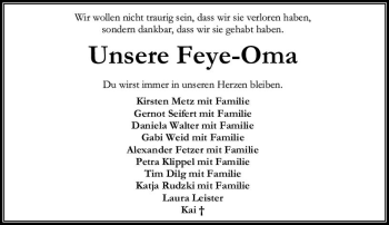 Traueranzeige von Anneliese Fey von Trauerportal Rhein Main Presse