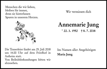 Traueranzeige von Annemarie Jung von vrm-trauer