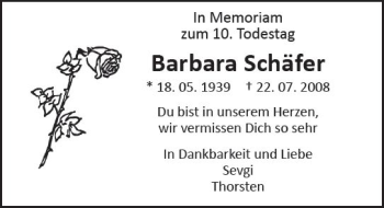 Traueranzeige von Barbara Schäfer von  Gießener Anzeiger