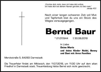 Traueranzeige von Bernd Baur von vrm-trauer