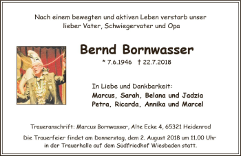 Traueranzeige von Bernd Bornwasser von vrm-trauer