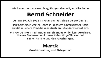 Traueranzeige von Bernd Schneider von vrm-trauer
