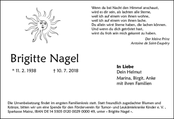 Traueranzeige von Brigitte Nagel von vrm-trauer