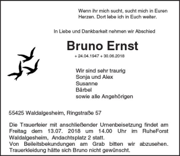 Traueranzeige von Bruno Ernst von vrm-trauer