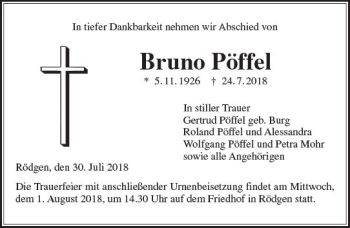 Traueranzeige von Bruno Pöffel von  Gießener Anzeiger