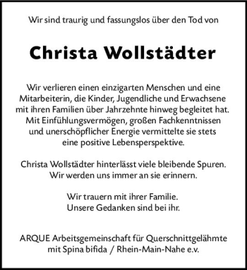 Traueranzeige von Christa Wollstädter von vrm-trauer