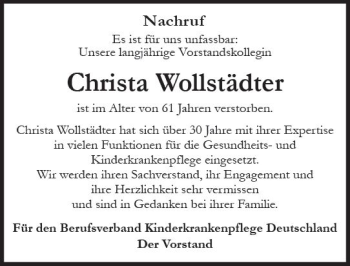 Traueranzeige von Christa Wollstädter von vrm-trauer