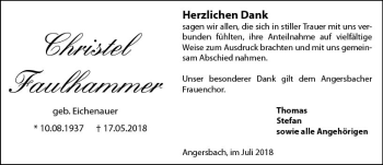 Traueranzeige von Christel Faulhammer von VRM Trauer