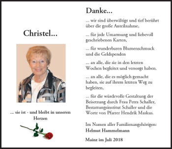 Traueranzeige von Christel Hammelmann von vrm-trauer