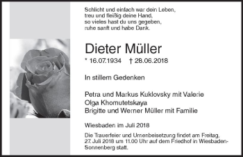 Traueranzeige von Dieter Müller von vrm-trauer