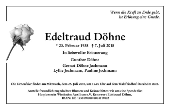 Traueranzeige von Edeltraud Döhne von vrm-trauer
