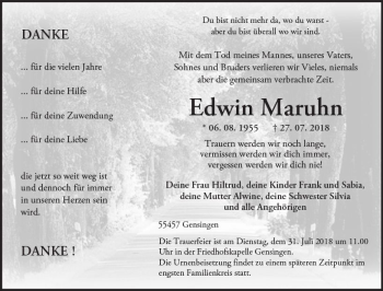 Traueranzeige von Edwin Maruhn von vrm-trauer