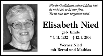 Traueranzeige von Elisabeth Nied von vrm-trauer