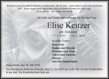 Traueranzeige von Elise Keitzer von VRM Trauer