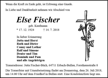Traueranzeige von Else Fischer von vrm-trauer