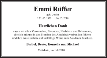 Traueranzeige von Emmi Rüffer von VRM Trauer