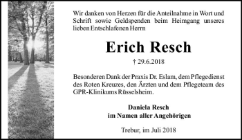 Traueranzeige von Erich Resch von vrm-trauer
