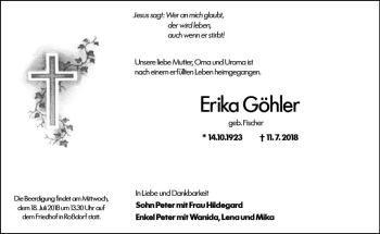 Traueranzeige von Erika Göhler von vrm-trauer