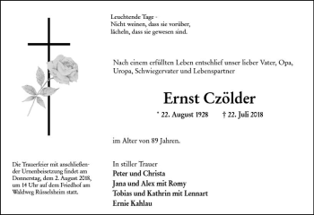 Traueranzeige von Ernst Czölder von vrm-trauer Traueranzeige von Ernst Czölder von vrm-trauer