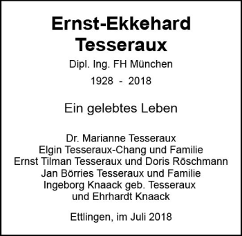 Traueranzeige von Ernst-Ekkehard Tesseraux von vrm-trauer